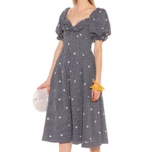 Rejina Pyo Gingham Plaid Naomi Short Sleeve Daisy Floral Tie Neck Midi Dress 14